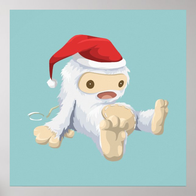 Weihnachts-Yeti-Puppe Eine Weihnachtsmannmütze tra Poster (Vorne)