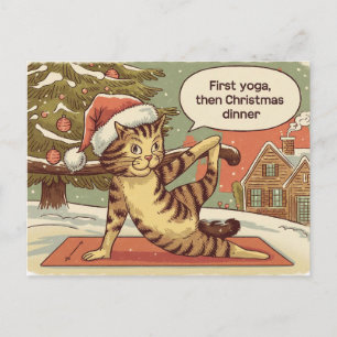 Weihnachts-Yoga-Vintage-Katze Postkarte