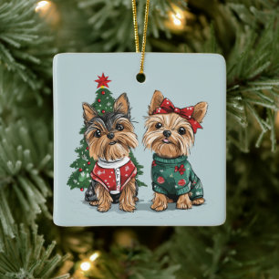 Weihnachts Yorkie Hunde Keramikornament