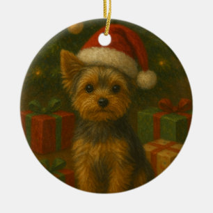 Weihnachts-Yorkie Keramik Ornament