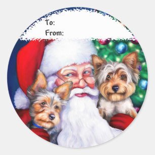 Weihnachts-Yorkies Runder Aufkleber
