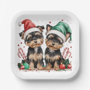 Weihnachts Yorkshire Terrier Hunde Pappteller