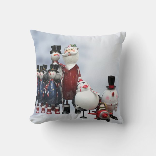 Weihnachts-Zinnchor mit Weihnachtsmann, Schneemann Kissen (Vorderseite)
