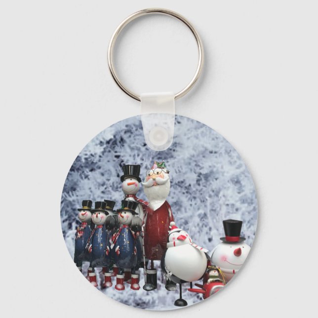 Weihnachts-Zinnchor mit Weihnachtsmann, Schneemann Schlüsselanhänger (Vorderseite)