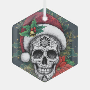 Weihnachts-Zuckerschädel Ornament Aus Glas