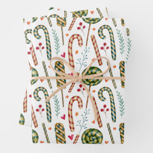 Weihnachts-Zuckerstange, Beeren und Süßigkeiten  Geschenkpapier Set