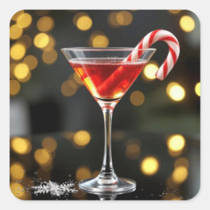 Weihnachts-Zuckerstange in einem Cocktail Quadratischer Aufkleber