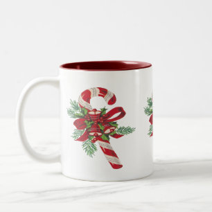 Weihnachts-Zuckerstange mit dekorativem Band  Zweifarbige Tasse