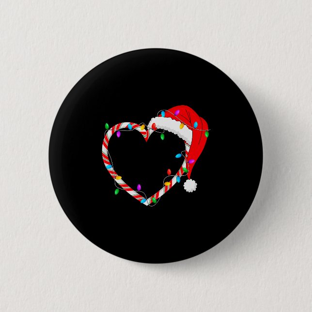 Weihnachts-Zuckerstangen-Herz Lustige Liebesbonbon Button (Vorderseite)