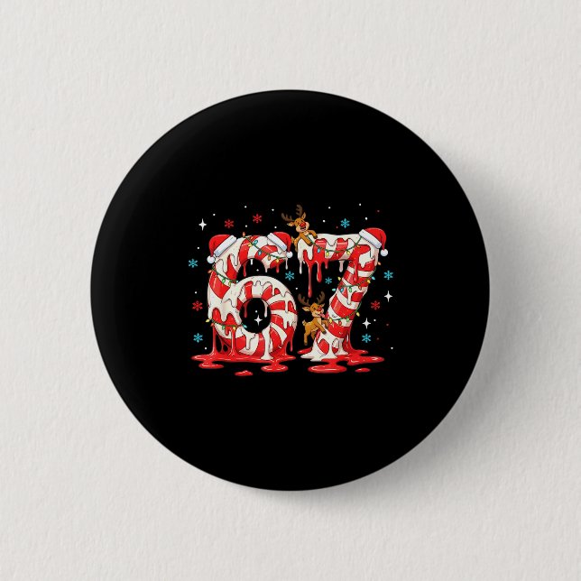 Weihnachts-Zuckerstangen-Meme 67 Sechs Sieben Lust Button (Vorderseite)