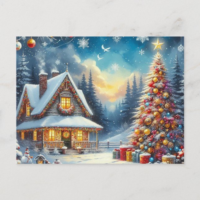 Weihnachts-Zuhause mit Weihnachtsbaum 3 Postkarte (Vorderseite)