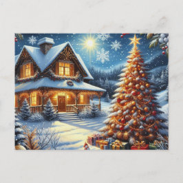 Weihnachts-Zuhause mit Weihnachtsbaum 4 Postkarte