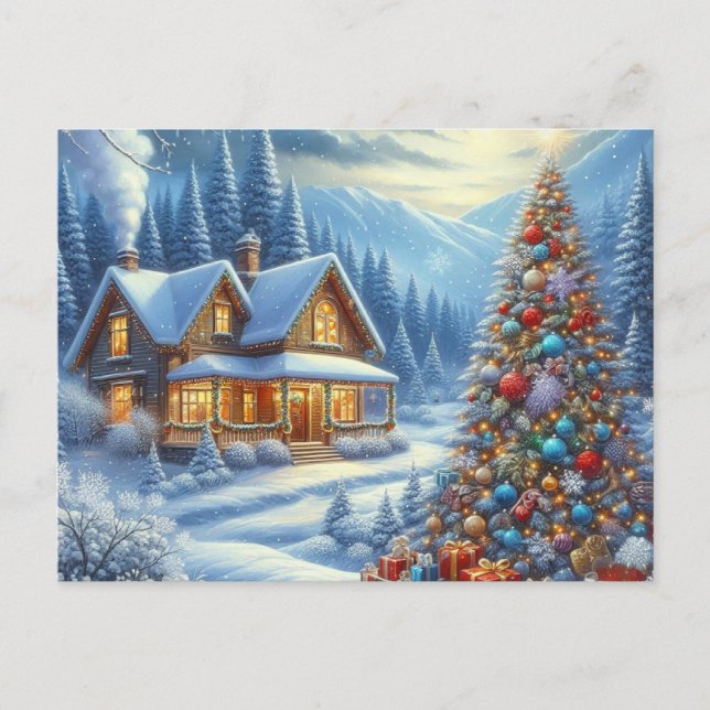 Weihnachts-Zuhause mit Weihnachtsbaum 9 Postkarte (Vorderseite)