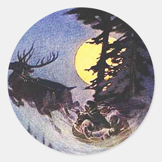 Weihnachts-Zwei-Rentierwald-Geschenkwrake Runder Aufkleber (Vorderseite)