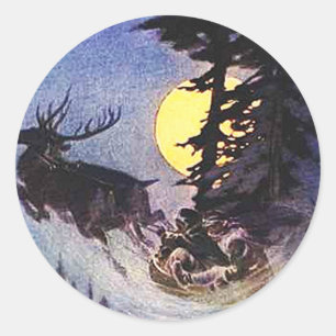 Weihnachts-Zwei-Rentierwald-Geschenkwrake Runder Aufkleber