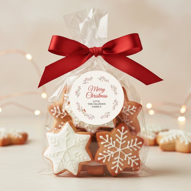 Weihnachts-Zweig mit festlichen Beeren Runder Aufkleber (Holiday Berry Branch Christmas Classic Round Sticker)