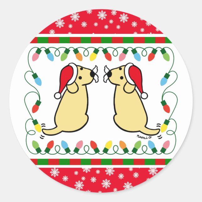 Weihnachts-Zwillingsgelbe Labradors Weihnachtskleb Runder Aufkleber (Vorderseite)