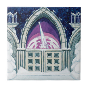 Weihnachtsabend (gotische Architektur im Winter) Fliese