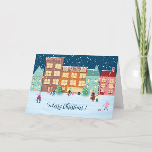 Weihnachtsabend in der Stadt gefaltete Weihnachtsk Feiertagskarte
