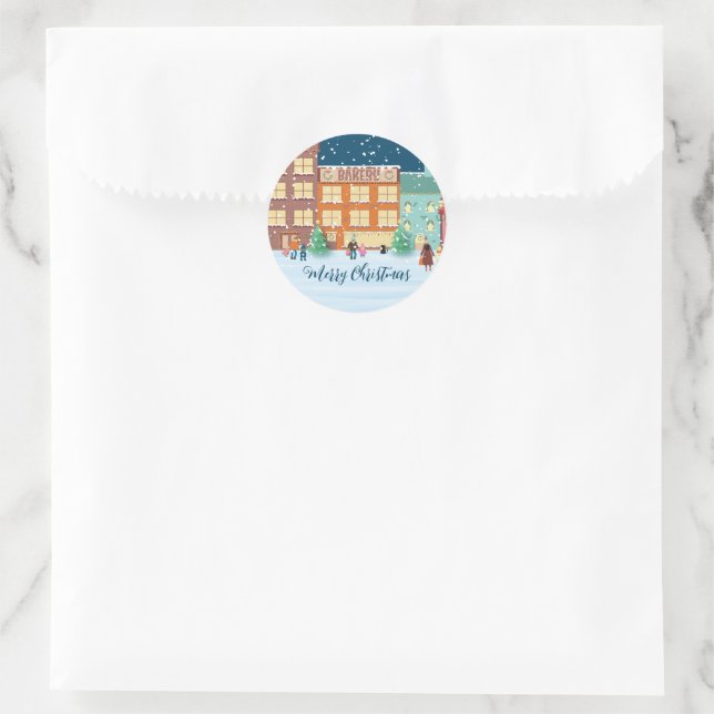 Weihnachtsabend in der Stadt Weihnachtsaufkleber Runder Aufkleber (Tasche)