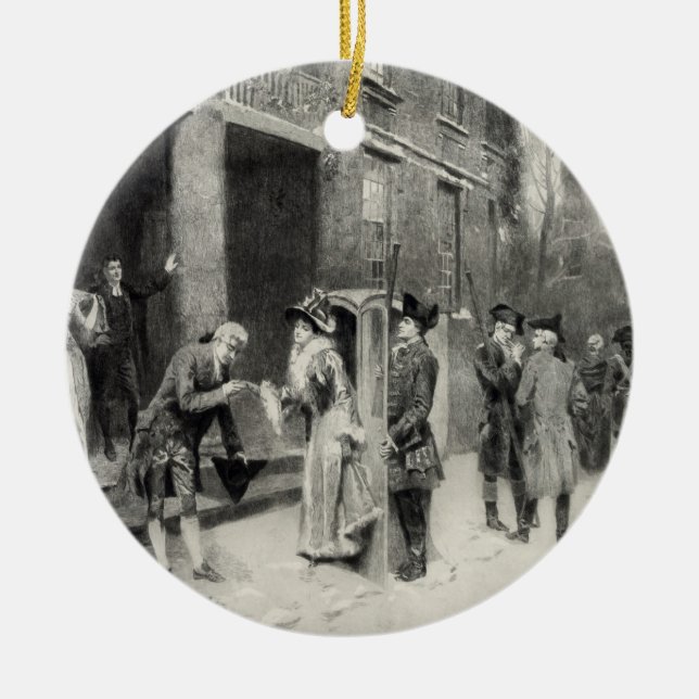 Weihnachtsabend in Kolonialzeit Keramik Ornament (Vorne)