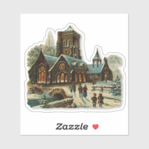 Weihnachtsabend Kirche viktorianische Weihnachtsli Aufkleber
