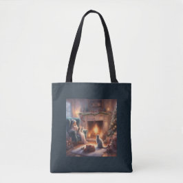 Weihnachtsabend mit den Katzen gemütliche Geschenk Tasche