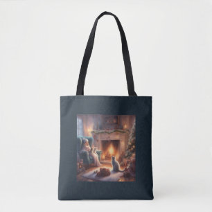 Weihnachtsabend mit den Katzen gemütliche Geschenk Tasche