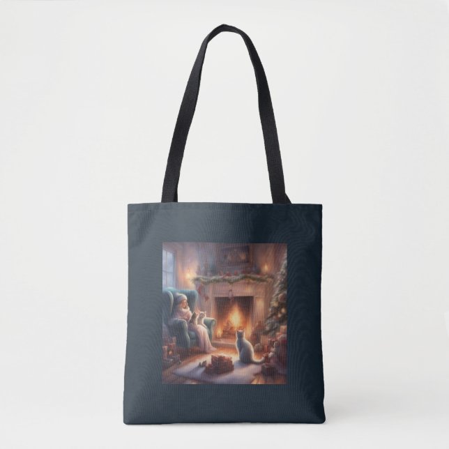 Weihnachtsabend mit den Katzen gemütliche Geschenk Tasche (Vorderseite)