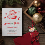 Weihnachtsabend-Party des Weihnachtsmanns Save the Feiertagskarte<br><div class="desc">Zeitgenössisches Weihnachtsfest-Party Save the Date Urlaubskarte mit klassisch weißem Hintergrund,  Rot-Weiß-Santa-Claus,  Sterne,  um diese magische Touch und eine moderne Vorlage für die Veranstaltung oder Feier hinzuzufügen.</div>