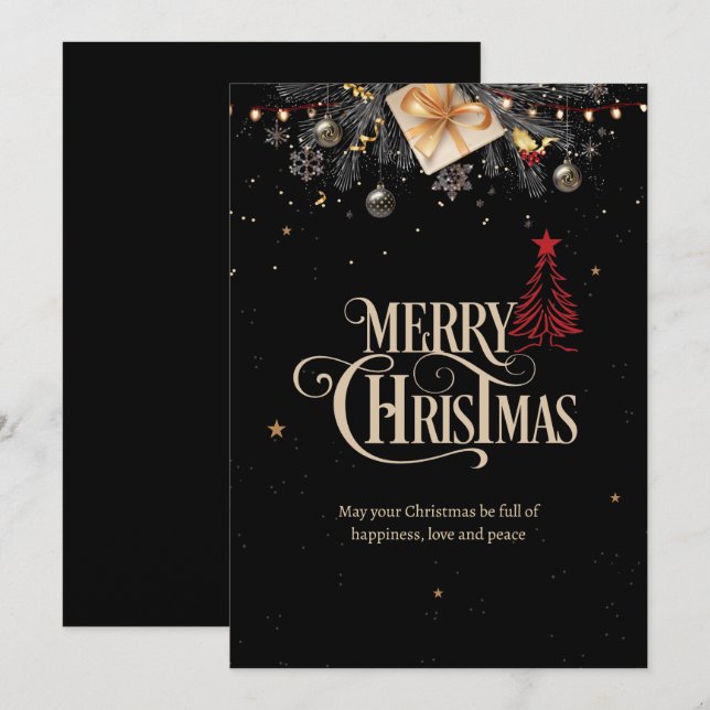 Weihnachtsabend Party Einladung, Schwarz und Gold Einladung (Vorne/Hinten)
