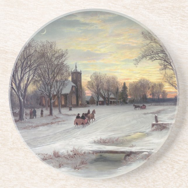 Weihnachtsabend Sandstein Untersetzer (Vorne)