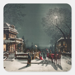 Weihnachtsabend von Joseph Hoover & Sons Co Holida Quadratischer Aufkleber