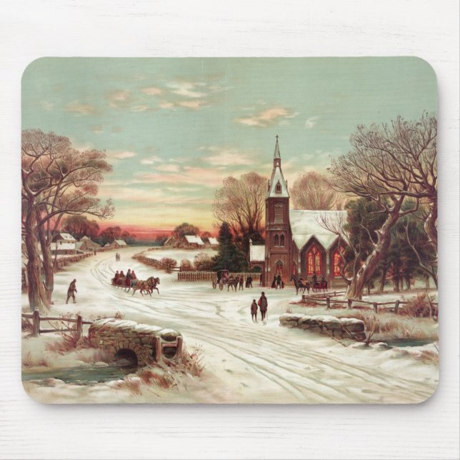 Weihnachtsabend Winter Szene Mousepad (Vorne)