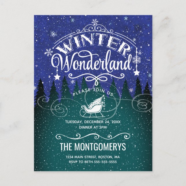 Weihnachtsabend Winter Wunderland Script einladen Postkarte (Vorderseite)