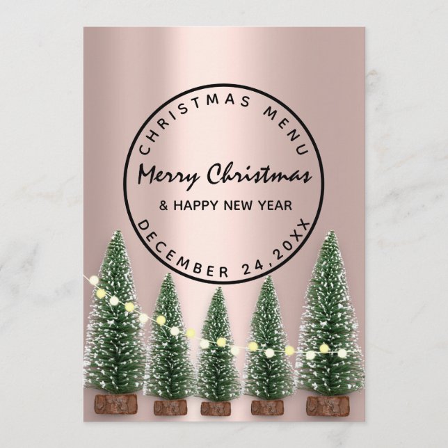 Weihnachtsabend Wintermenü Leichte grüne Rose Menükarte (Vorderseite)