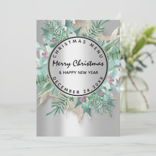 Weihnachtsabend Wintermenü Silver Floral Menükarte