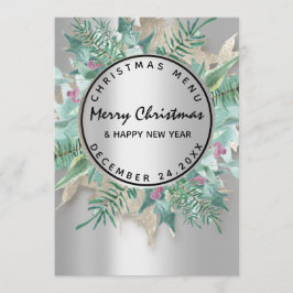 Weihnachtsabend Wintermenü Silver Floral Menükarte