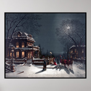 Weihnachtsabendparty im viktorianischen Winter mit Poster
