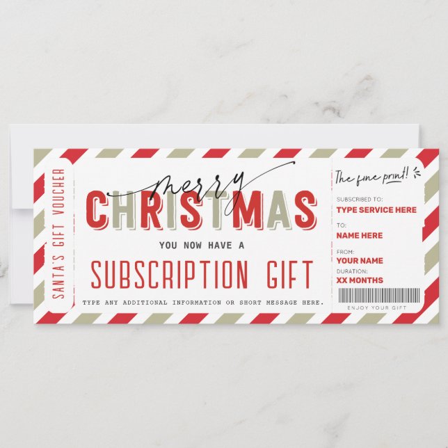 Weihnachtsabonnementservice Geschenkgutschein Einladung (Vorderseite)