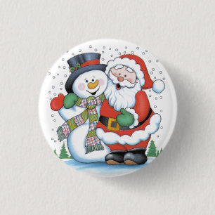 WeihnachtsAbzeichen: Sankt- und Schneemannumarmen Button