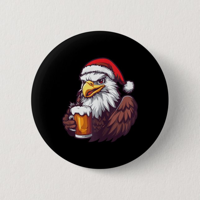 Weihnachtsadler mit Bier-Comic Button (Vorderseite)