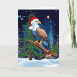 Weihnachtsadler mit Weihnachtsmannmütze Snowy Scen Karte
