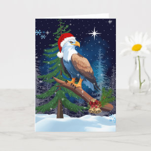 Weihnachtsadler mit Weihnachtsmannmütze Snowy Scen Karte