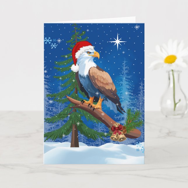 Weihnachtsadler mit Weihnachtsmannmütze Snowy Scen Karte (Kleine Pflanze)