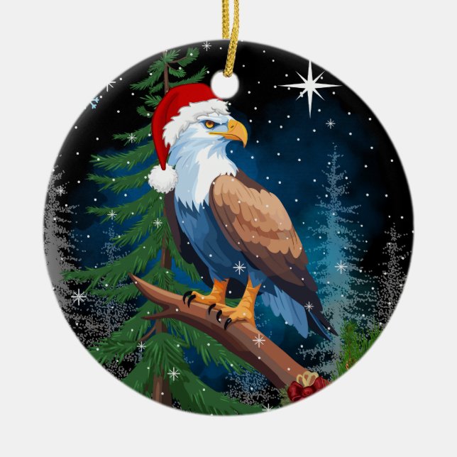 Weihnachtsadler Weihnachtsmannmütze Keramik Ornament (Vorne)