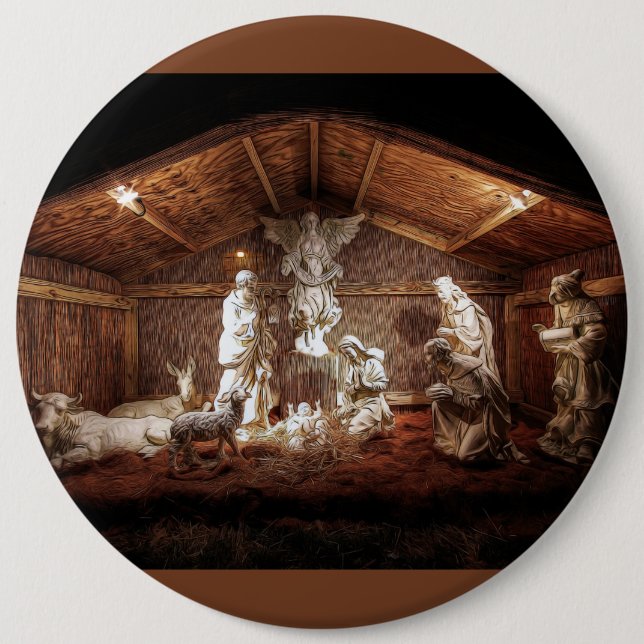WeihnachtsAdvent Jesus Krippe Szene Button (Vorderseite)