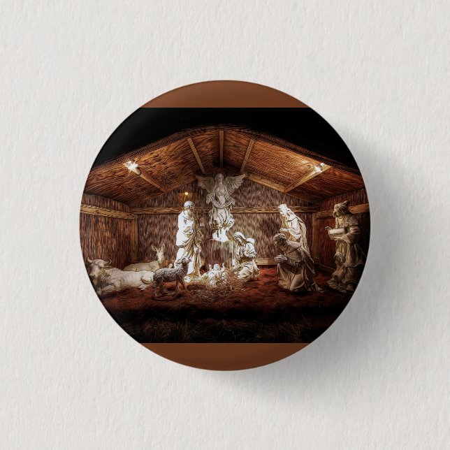 WeihnachtsAdvent Jesus Krippe Szene Button (Vorderseite)