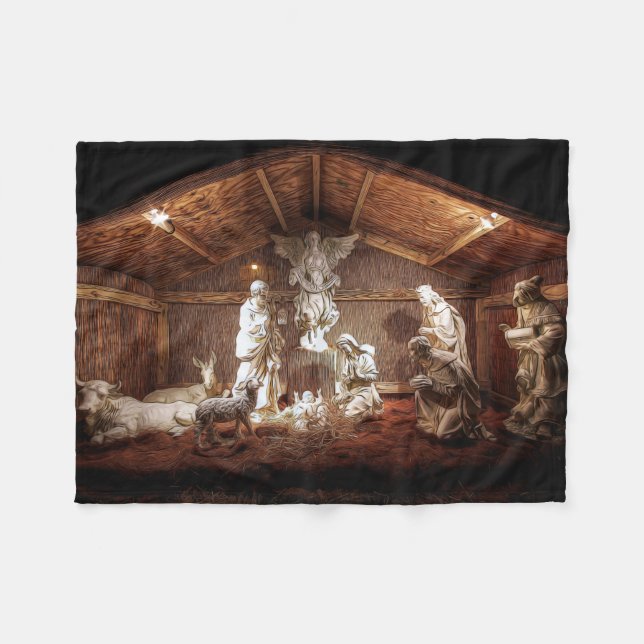 WeihnachtsAdvent Jesus Krippe Szene Fleecedecke (Vorderseite (Horizontal))