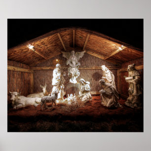 WeihnachtsAdvent Jesus Krippe Szene Poster